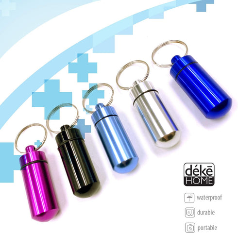5 Pack Aluminum Keychain Medication Pill Box, Waterproof Mini Travel Pill Boxes for Medicine Vitamin Holder