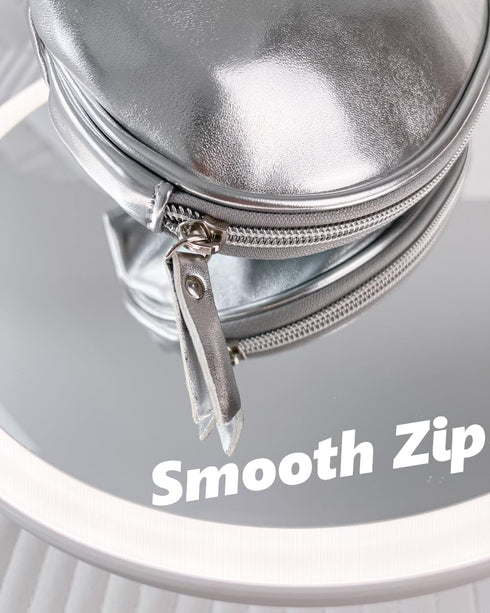 Small Makeup Bag, Cosmetic Bags for Women, Silver Leather Makeup Pouch