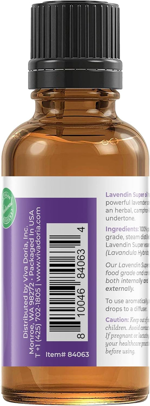 Viva Doria 100% Pure Lavandin Super Essential Oil, Undiluted, Food Grade, 30 mL (1 Fluid Ounce)