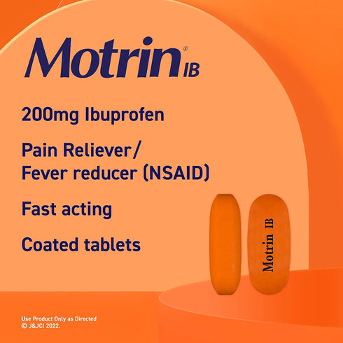 Motrin IB Ibuprofen 200mg Tablets for Fever, Muscle Aches, Headache & Back Pain Relief, 50 ct