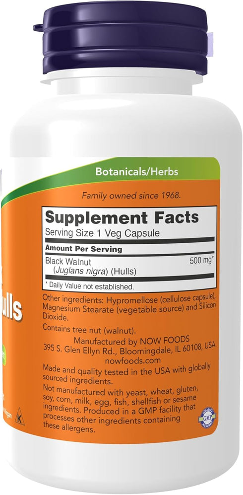 NOW Foods Black Walnut Hulls Supplement, 500 mg, 100 Veg Capsules