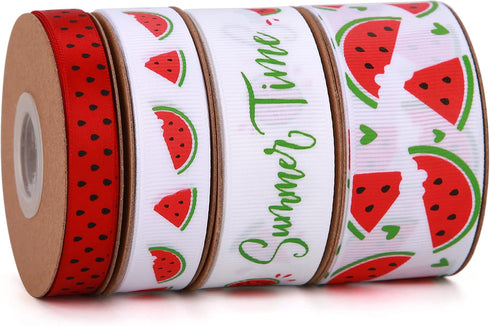 Watermelon Satin Craft Ribbon 40 Yards Red Green Black Fruit Printed for Gift Wrapping, DIY Bows, Party Decorations