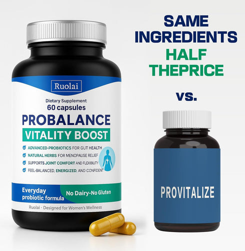 Ruolai 68B 60 ProBalance Probiotics for Women CFU Menopause, Bloat & Belly Support Turmeric & Moringa Digestive & Joint