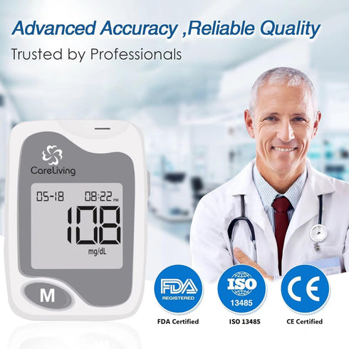 BGM101 Blood Glucose Monitor Kit, 100 Test Strips, 100 Lancets, 1 Meter, Diabetes Testing Kit, Portable Glucometer Kit