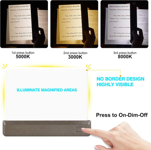 Full Page Magnifier - Ultra Bright 12 LEDs Handheld Magnifying Glass with Adjustable Brightness for Eye-Care and Reading