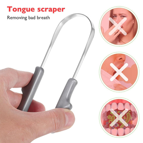Healifty 4 Pack Tongue Scraper with U-Shaped Cleaner, Stainless Steel for Adults, Includes Travel Cases