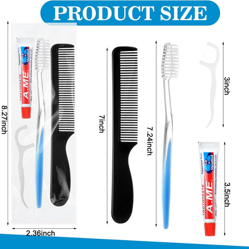 50 Sets Disposable Toothbrushes with Toothpaste Floss and Comb for Travel Individually Wrapped, Homeless Care Package Bulk Hygiene Kits for Homeless/Hotel/shelter/Nursing Home/Charity