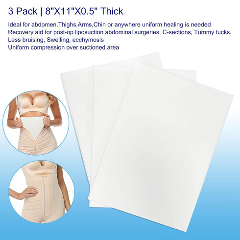 Moolida 3 Pack 8"X11" Lipo Foam - Post Surgery Ab Board for Use with Post Liposuction Surgery Flattening Abdominal