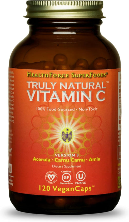 HEALTHFORCE SUPERFOODS Truly Natural Vitamin C - Immune Support Supplement with Camu Camu Berry - 120 Vegan Caps