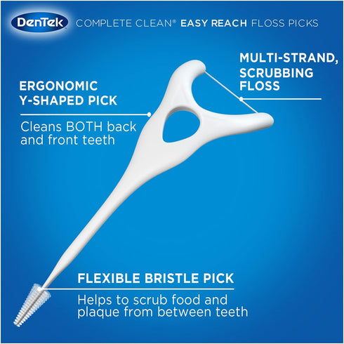 DenTek Complete Clean | Easy Reach Angled Floss Picks, No Break & No Shred Floss, 75 Count in Each (Pack of 5)