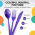 Disposable Purple Plastic Forks, 50 Pcs - Heavy Duty Purple Plastic Cutlery