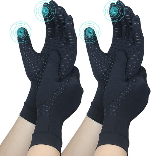 2 Pairs Full Finger Copper Arthritis Gloves | Compression Touchscreen Gloves for Men and Women, Relief for Hand Pain