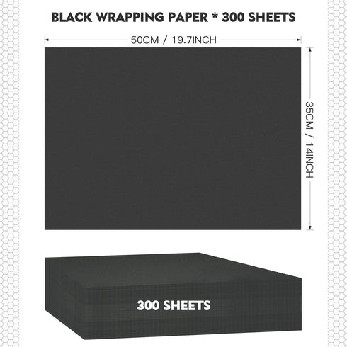300 Sheets Kraft Tissue Paper 14 x 20 Inches Wrapping Paper Bulk Tissue Paper Decorative for School Baby Shower Weddings Birthday DIY Bags Christmas Gifts(Black)