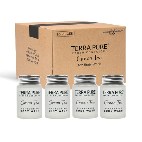 Terra Pure Green Tea Body Wash, 1 oz Jam Jar with Organic Honey and Aloe Vera (Case of 20)