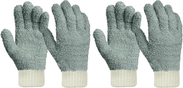 MIG4U Microfiber Dusting Gloves - House Cleaning Glove for Blinds, Windows, Furniture, Reusable Lint-Free Gray 2 Pairs