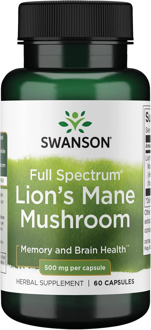 Swanson Lion's Mane Mushroom - 60 Capsules, 500mg Each
