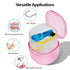 Transparent Pink Travel Denture Case with Brush, Leak Proof Denture Cleaning Container for False Teeth
