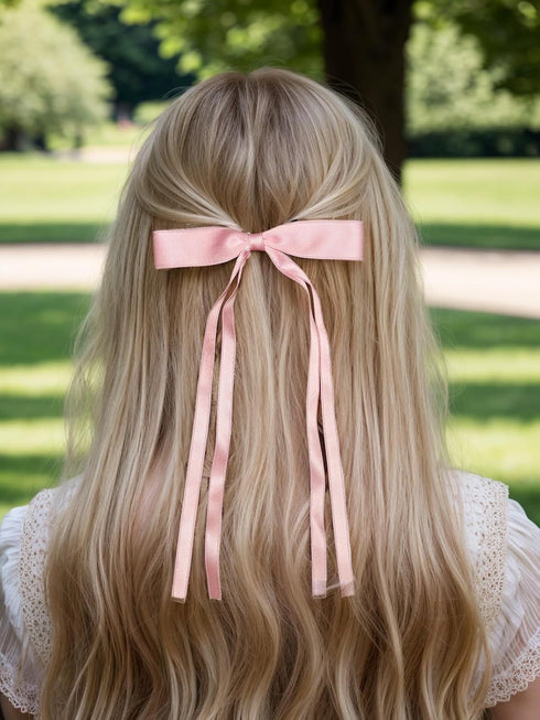 Women's Hair Clips with Tassels, 4pcs Barrettes Claw Clips with Ribbon Bowknot & Long Tails (Pink, Light Blue, White,