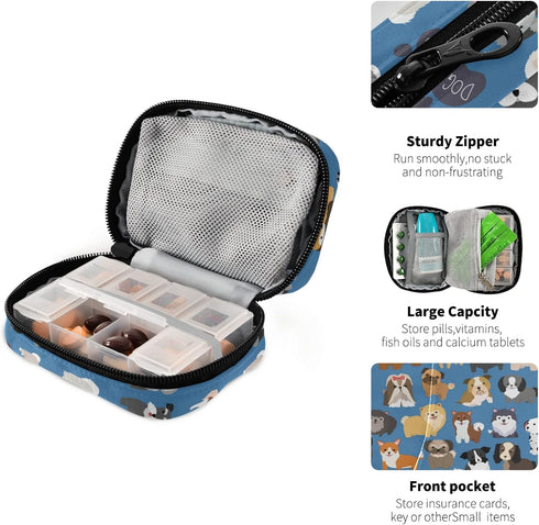 Naanle 7 Cute Puppy Dog Day Pill Case - Travel Organizer Bag With Zipper, Portable Weekly Compact Size for Vitamin