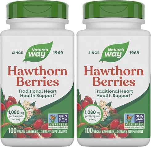 Nature's Way Herbal Hawthorn Berries, Traditional Heart Health Support*, 100 Vegan Capsules (Packaging May