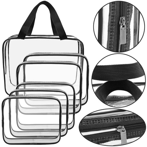 APREUTY Clear Makeup Bags, TSA Approved 6 Pcs Cosmetic Makeup Bags Set, Clear PVC with Zipper Handle for Travel