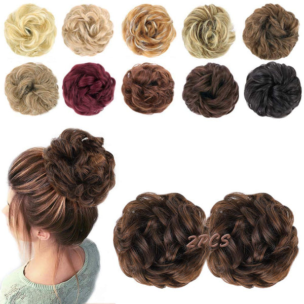 MORICA 2PCS Messy Bun Hair Piece, Curly Wavy Synthetic Chignon Scrunchies for Thin Hair, Women