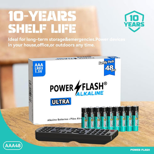 AAA Batteries Maximum Power - 48 Count Ultra Long-Lasting Alkaline Triple A Battery, Leakproof Design