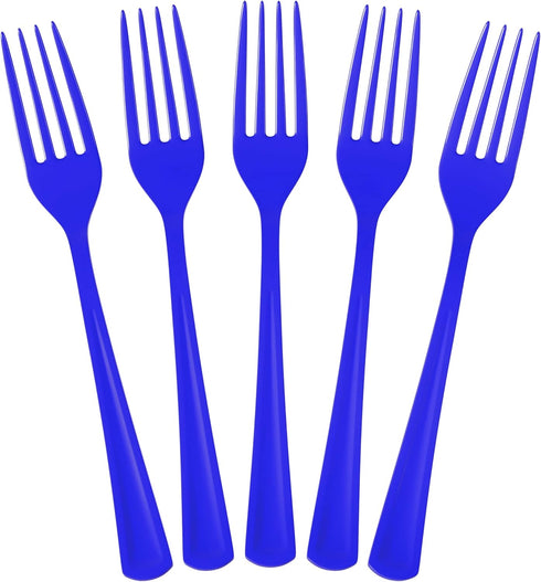 50 Pcs Heavy Duty Dark Blue Disposable Plastic Forks, Dark Blue Plastic Cutlery