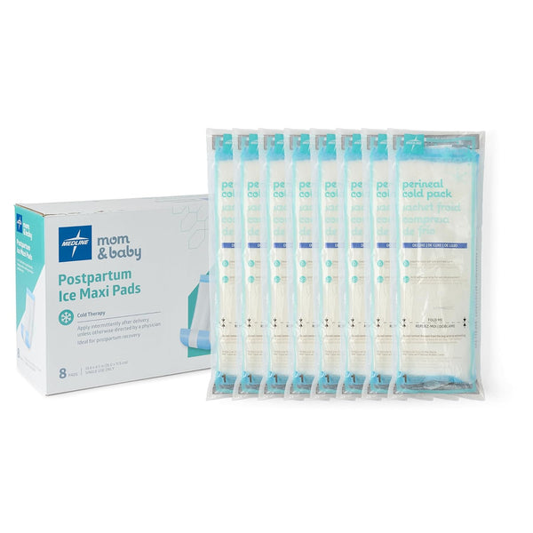 Medline 2-in-1 Absorbent Perineal Pad and Instant Cold Ice Packs - Essential for Postpartum Care (8 Count)