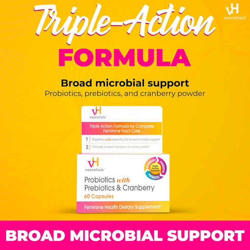 vH Essentials Probiotics for Women with Prebiotics, Cranberry & Vitamin C - 60 Capsules, Vaginal & Gut Health