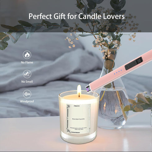Electric Plasma Arc Candle Lighter USB Long Stick Windproof Flameless Rechargeable Battery Safety Lock for Camping BBQs