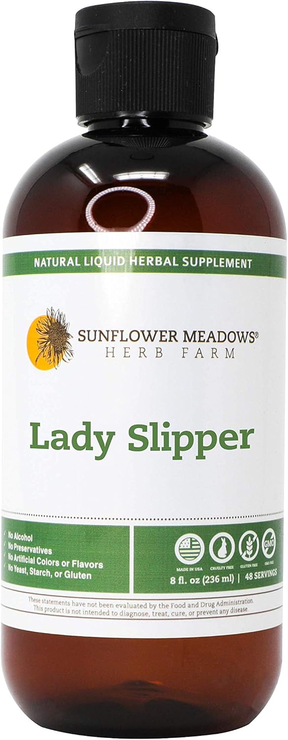 Sunflower Meadows Herb Farm Lady Slipper Liquid Herbal Supplement - 8oz- Alcohol-Free, Non-GMO, Made with Organic