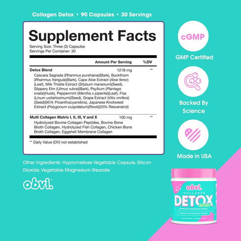 Obvi Detox Colon Cleanse Supplement - Promotes Digestive Health, Bloating Relief, 90 Capsules for Immune Support