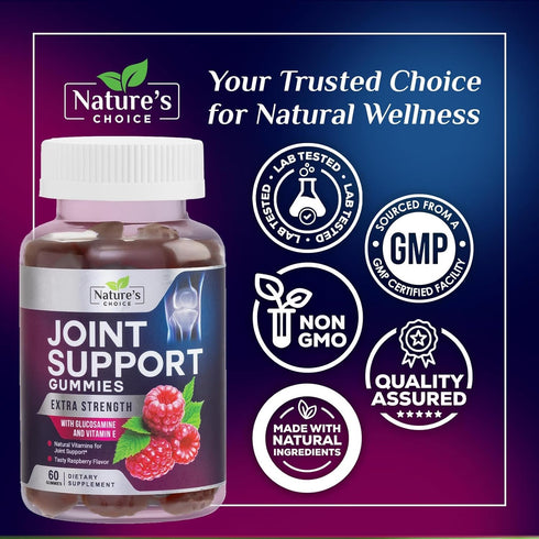 Joint Support Gummies, Extra Strength Glucosamine Supplement with Vitamin E for Joint Health, 60 Gummies for Men and