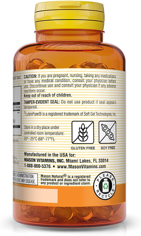 MASON NATURAL Lutein 20 mg with Vitamin E, 30 Softgels, Supports Eye Health