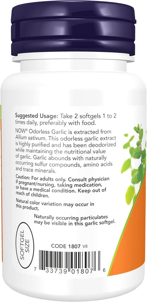 NOW Supplements Odorless Garlic - Concentrated Extract - 100 Softgels