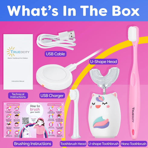 Kids Toothbrushes U Shape, Automatic Toothbrush, Toddler U Shaped, Rechargeable Electric Brush Age 2+, Unicorn