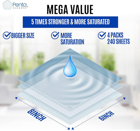 PentaCleanse 75% Package, 6 8 Inch (15.2 20.3 cm), 4 Pack (240 Advanced Alcohol Hand Wipes - Sanitizing, Cleaning, FDA