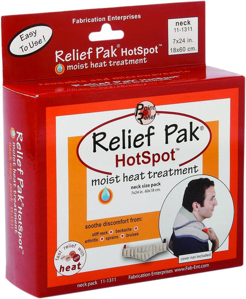 Relief Pak Moist Heat Pack, Neck Contour 7"x24" for Aches and Pains, Arthritis, Muscle Strains, Bruises, White