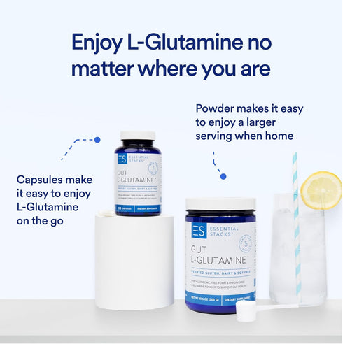 Essential Stacks Gut L-Glutamine Capsules 1000mg - Non-GMO for Gut Health, 60 Serves (120 Caps)