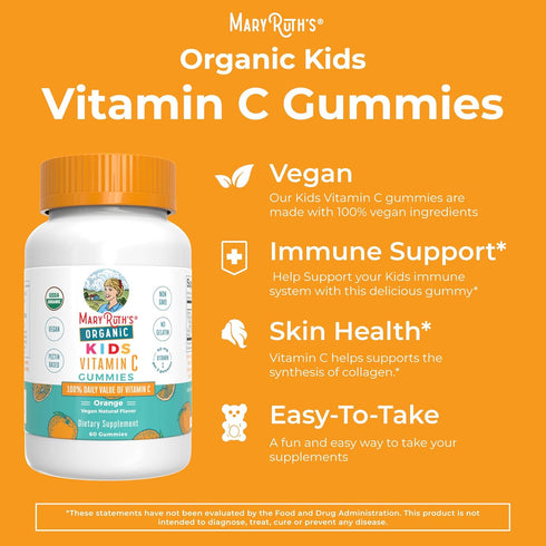 MaryRuth Organics Kids Vitamin C Gummies - Supplement for Immune Support & Overall Health - Vegan, Non-GMO, 60 Servings