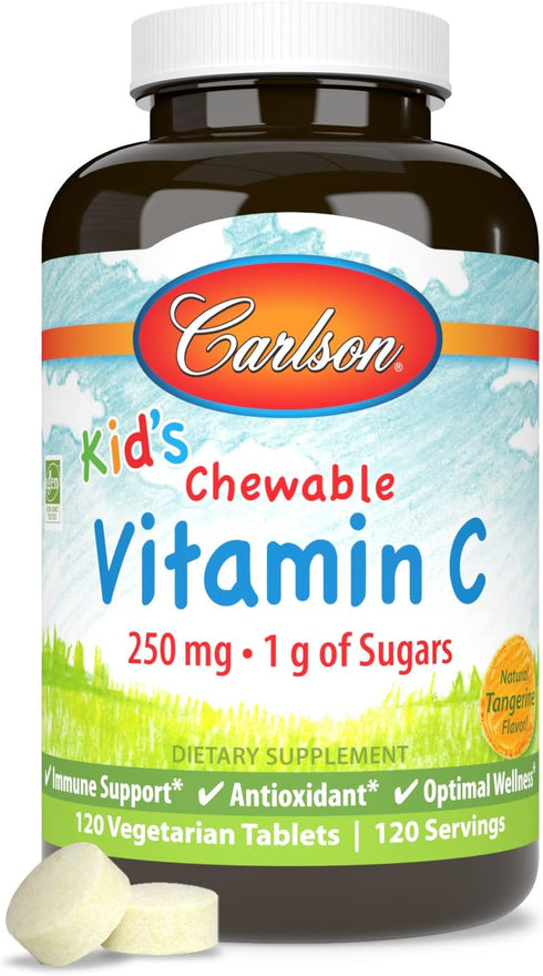 Carlson Kid's Chewable Vitamin C - 250 mg, Immune Support & Optimal Wellness, Antioxidant, Tangerine, 120 Vegetarian