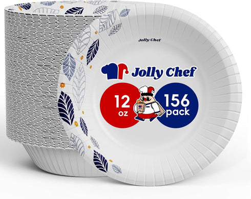 JOLLY CHEF 156 Count Paper Bowls - 12 oz Soak Proof and Cut Proof Microwave Safe Heavy Duty Disposable Bowls