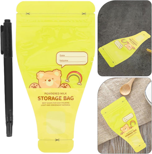 HAMPPLIES 120pcs Disposable Formula Bags with Funnel Leakproof Design and Marker Pen for Travel Feeding and Milk Powder