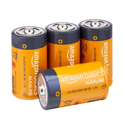 Amazon Basics 4-Pack D Cell Alkaline Everyday Batteries, 1.5 Volt, 5-Year Shelf Life