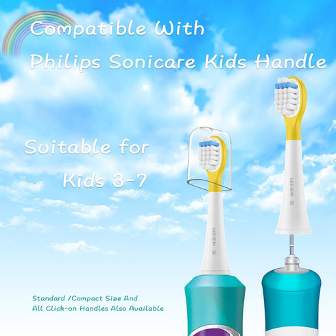 Kids Toothbrush Replacement Head Compatible with Philips Sonicare, Fit for Children 3+, with Head Cover, 8 Pack