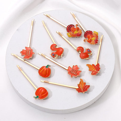 Thanksgiving Fall Hair Clips for Women, Cute Enamel Pumpkin Maple Leaf Turkey Hairpins, Autumn Holiday Accessories