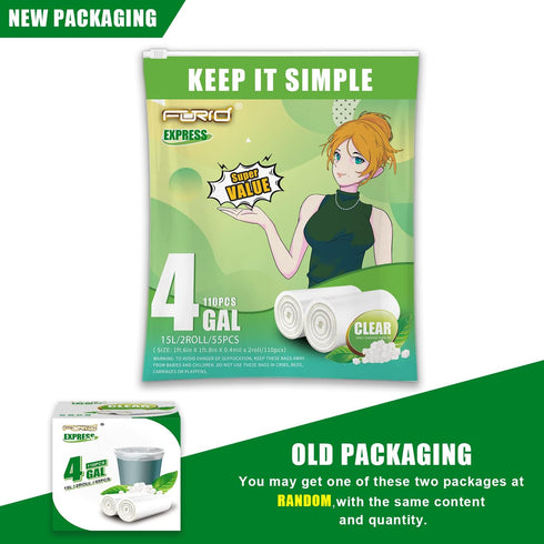 Clear Small Trash Bags, 4 Gallon Garbage Bags, 110 Count, FORID Wastebasket Bin Liners for Bathroom, Office