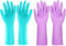 Elgood Reusable Kitchen Gloves - 2 Pairs, Purple & Blue, Medium, Latex-Free with Cotton Lining for Dishwashing
