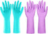 Elgood Reusable Kitchen Gloves - 2 Pairs, Purple & Blue, Medium, Latex-Free with Cotton Lining for Dishwashing